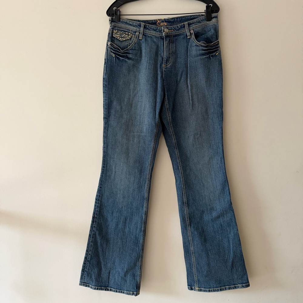 Cache Blue Flare Jeans with Embellished Pockets